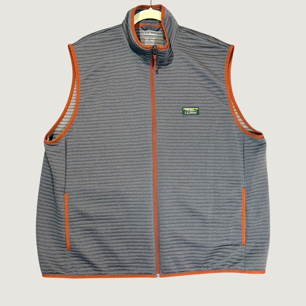 LL Bean Mens Airlight Knit Vest Gray Orange Full Zip Textured XXL Preppy